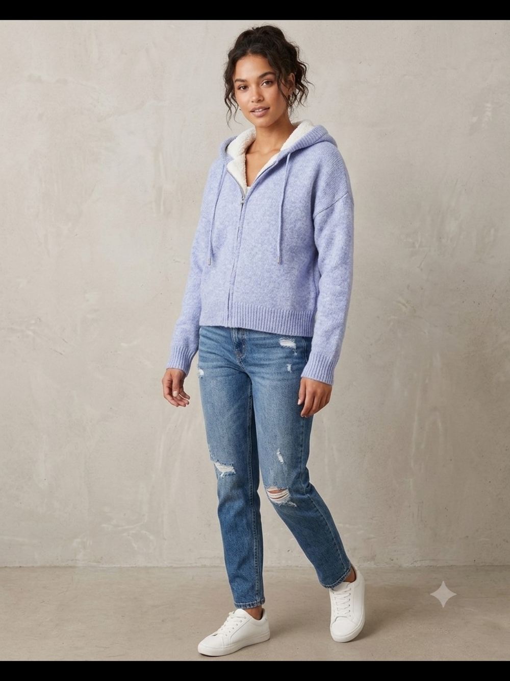Madden Girl Cozy Sherpa-Lined Periwinkle Knit Hoodie - Size XL